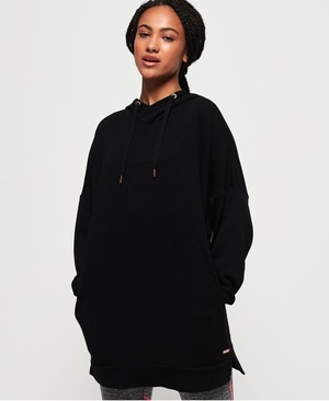 Superdry Active Studio Luxe Oversized Női Kapucnis Pulóver Fekete | VIGFA8692